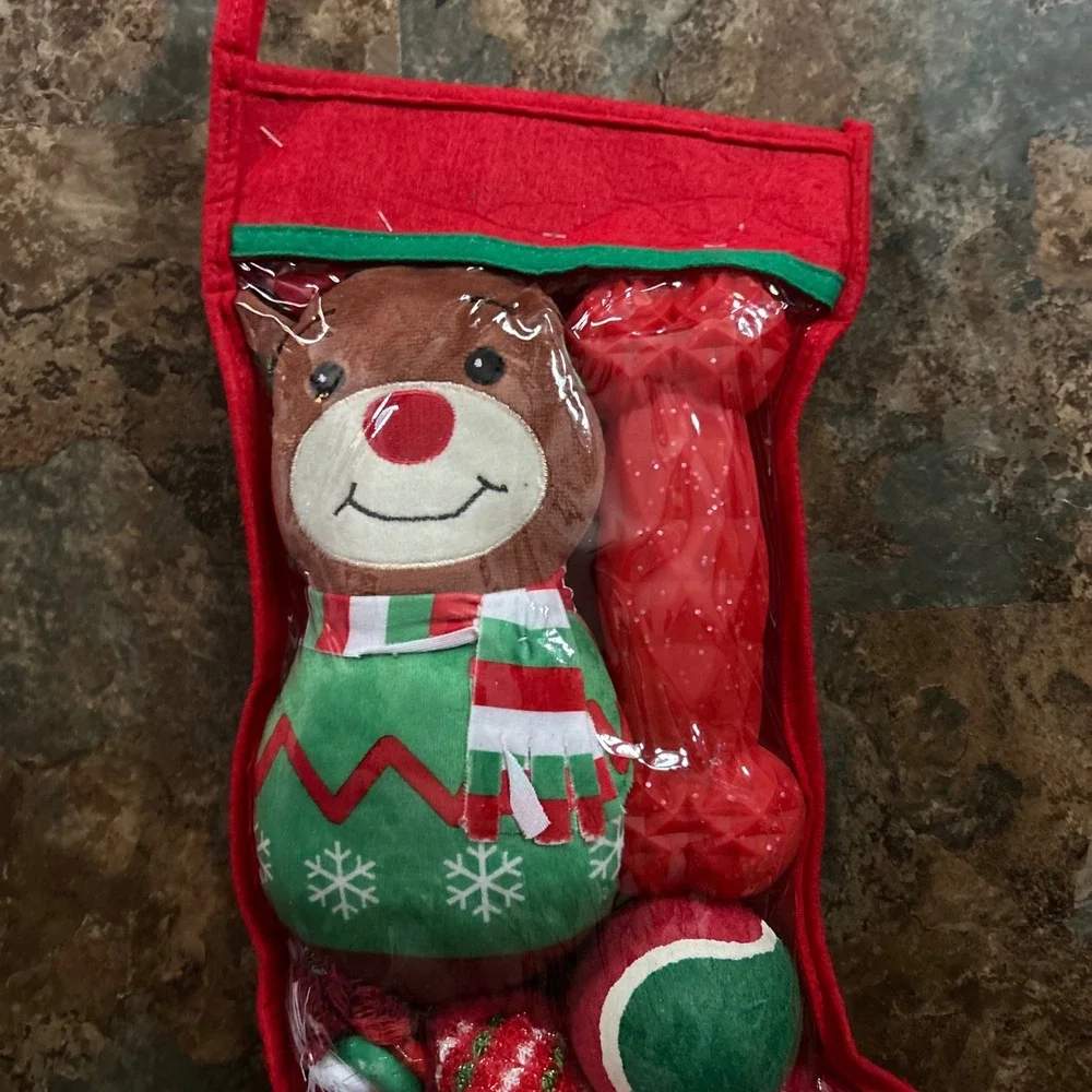 Vibrant Life Dog Toy Red Christmas Stocking With 5 Chewy Toys Rope